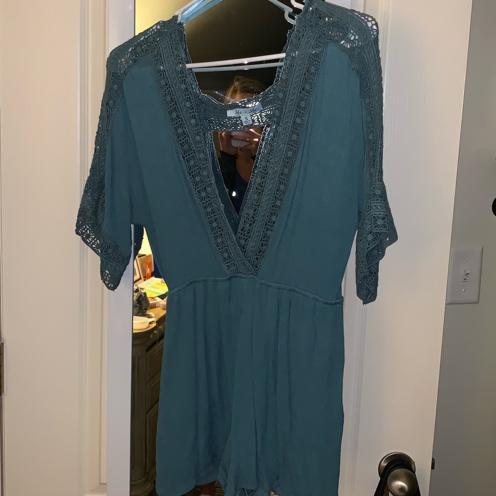 Aqua crochet romper